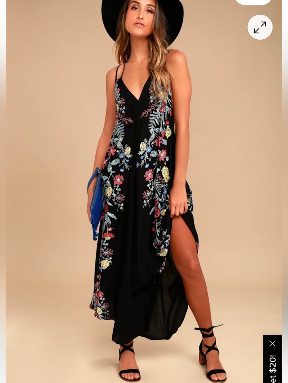 Revolve Ashbury Intimately Free People Black Midi Floral Slip Dress Romanic XS